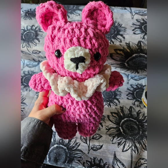 Chunky Pink Sparkly Crochet Bear Amigurumi Doll - Picture 1 of 11